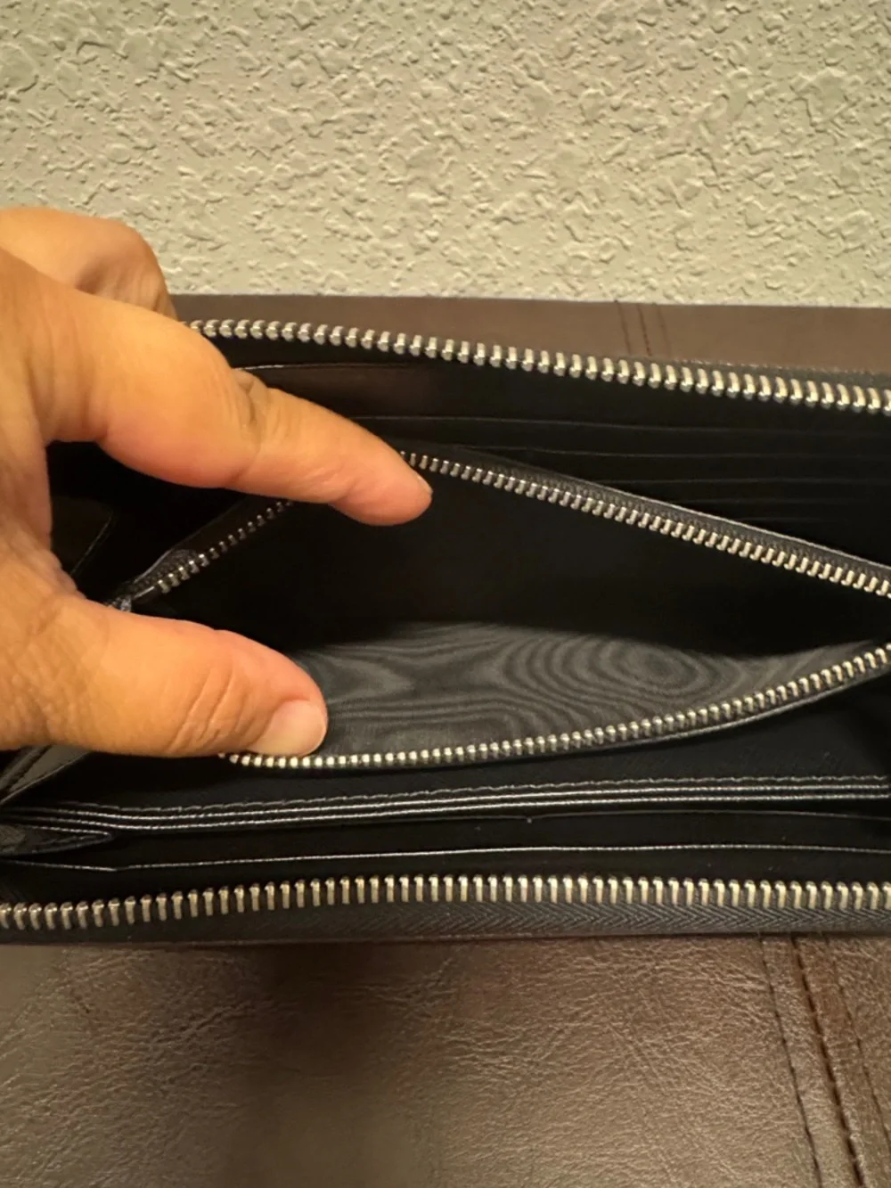 PRADA Two-Tone Zip Wallet in Burgundy and Black